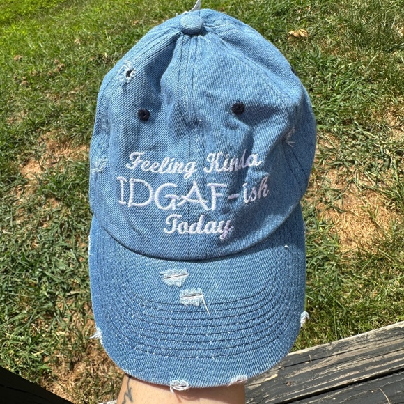 Distressed Denim Hat with Quote - Picture 2 of 3